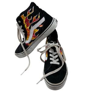 Vans Sk8-Hi Reissue Flames Shoes Youth Little Kid Boys 1 High Top Black Skate